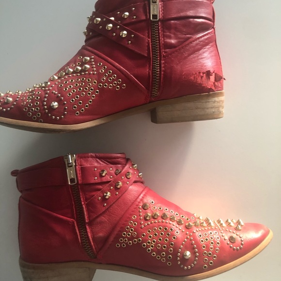 Unique real leather red boots with golden studs 37 - Picture 5 of 8